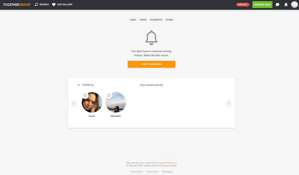 Evaluación del perfil de Together2Night