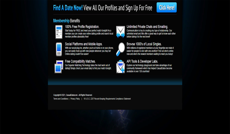 CasualDates Website Design and Functionality